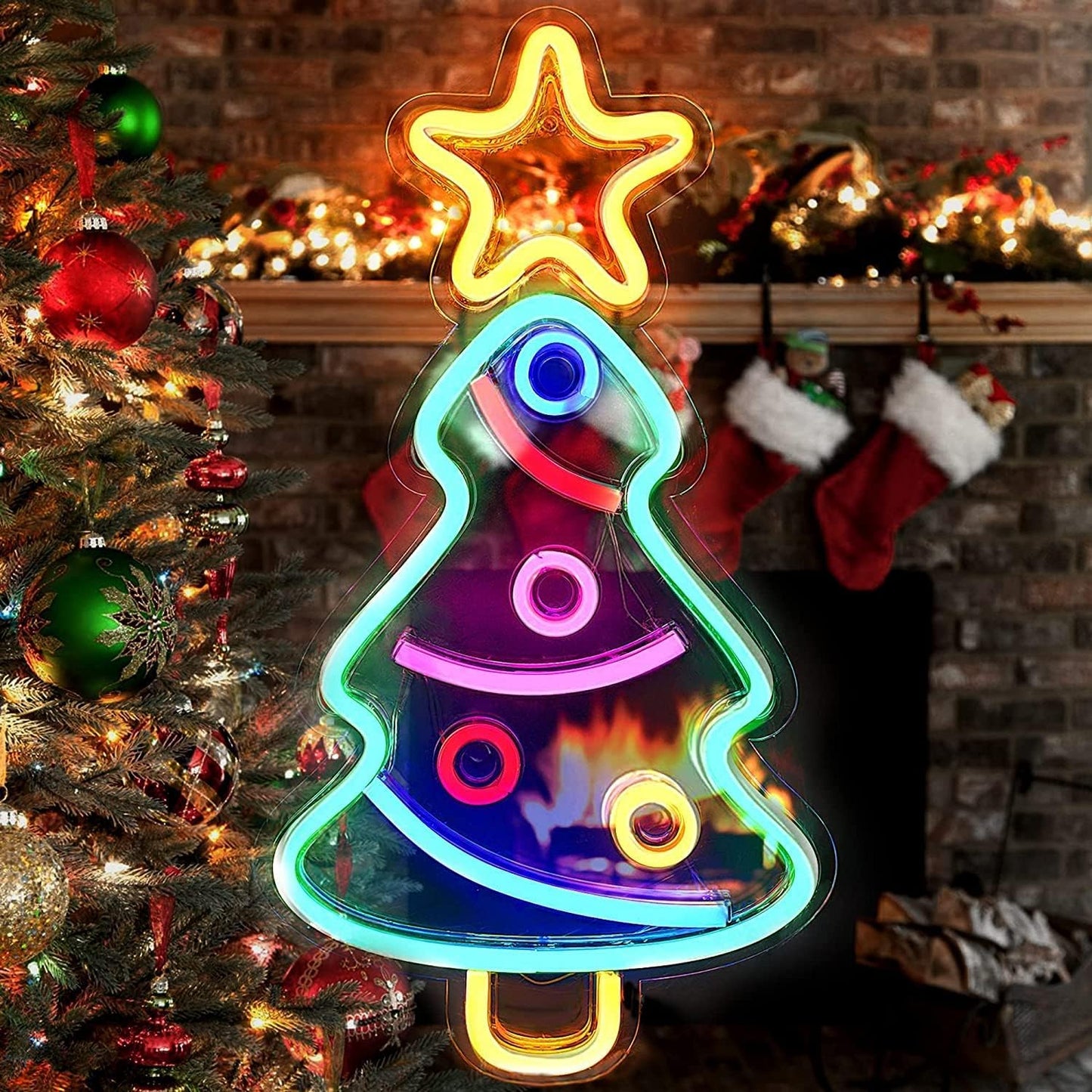 Christmas Tree Neon Sign, Xmas Trees LED Neon Lights Signs, Colorful Festival USB Powered Christmas Neon Sign with Switch for Home Wall Decor, Bedroom, Party, Shop Christmas Decorations