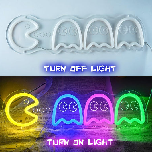 Arcade Game Neon Sign, Retro 3D Ghost Arcade Game LED Neon Light Sign, Handmade Aesthetic Cool Arcade Theme Night Light for Game Room, Kid's Bedroom Man Cave Party Birthday Gift Home Bar Club