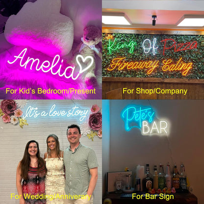 Custom Neon Signs, Personalized Name LED Neon Signs for Room Decoration, Bar, Bedroom, Wedding, Birthday, Company Logo Signs Neon Light Sign for Kids Gift