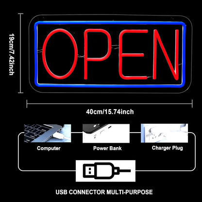 Open Neon Sign LED Light Up Sign USB Powered Switch for Shop Bar Club Store Restaurant Cafe Wall Decoration Gifts