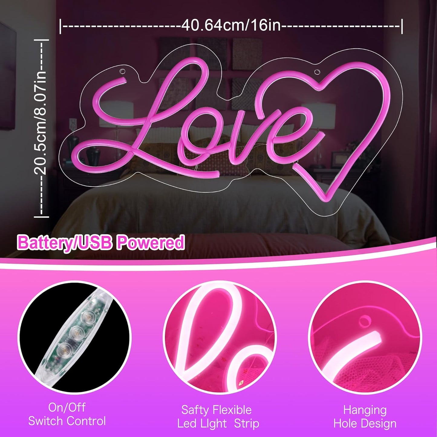 Love Heart neon Sign - 10 Levels Dimmable USB neon Lights for Wall, Kids Bedroom, Wedding Party Decoration neon light, Gift for Kids, Girlfriend, Valentine's Day