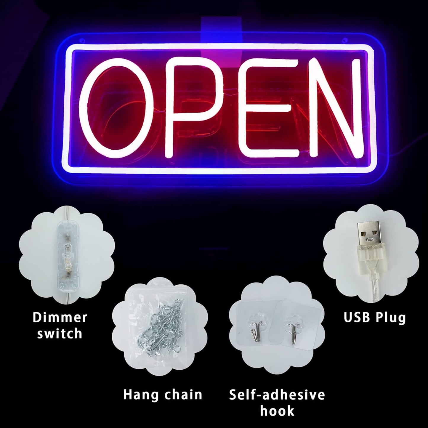 Open Neon Sign LED Light Up Sign USB Powered Switch for Shop Bar Club Store Restaurant Cafe Wall Decoration Gifts